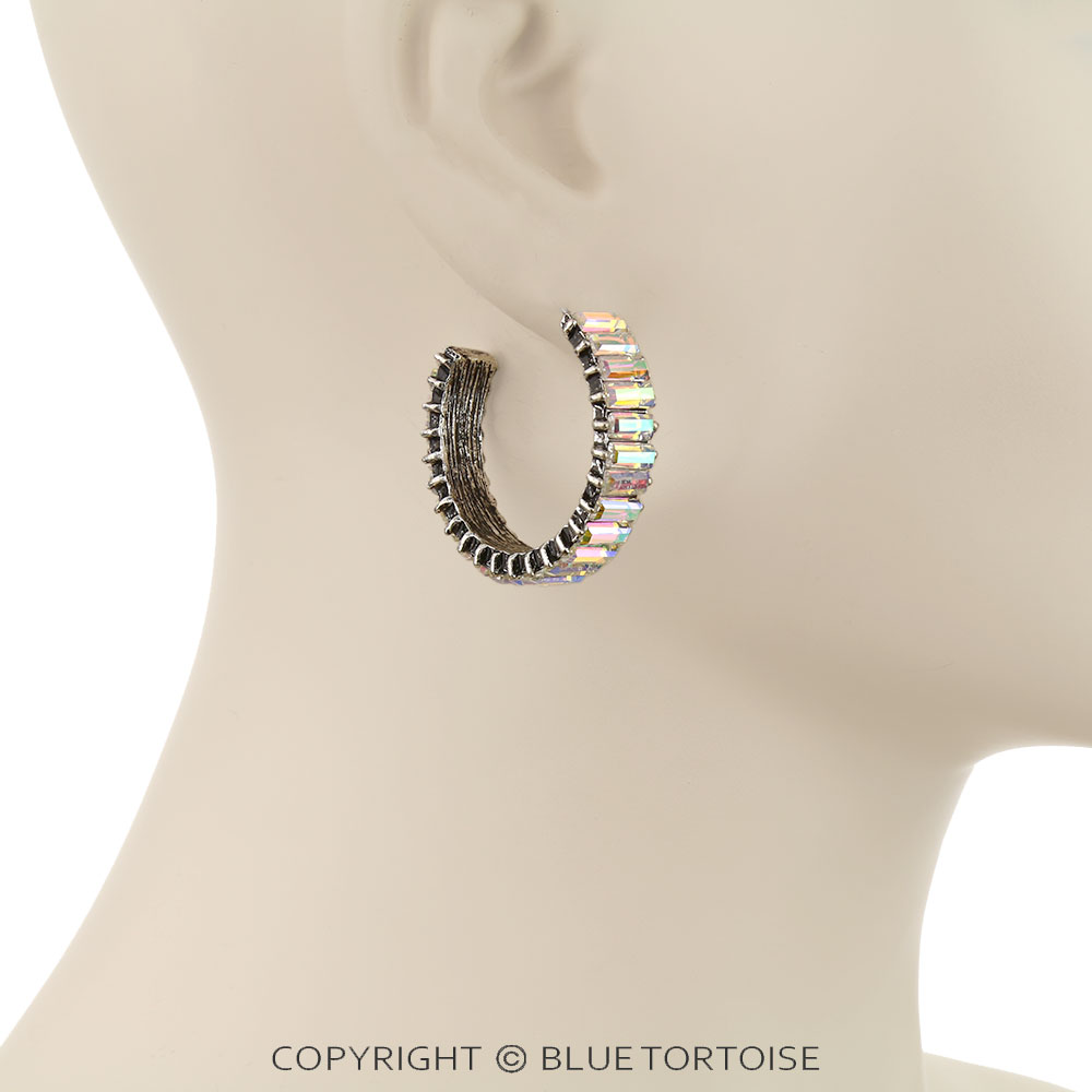 Western Rectangle Stone Hoop Earrings - Image 2