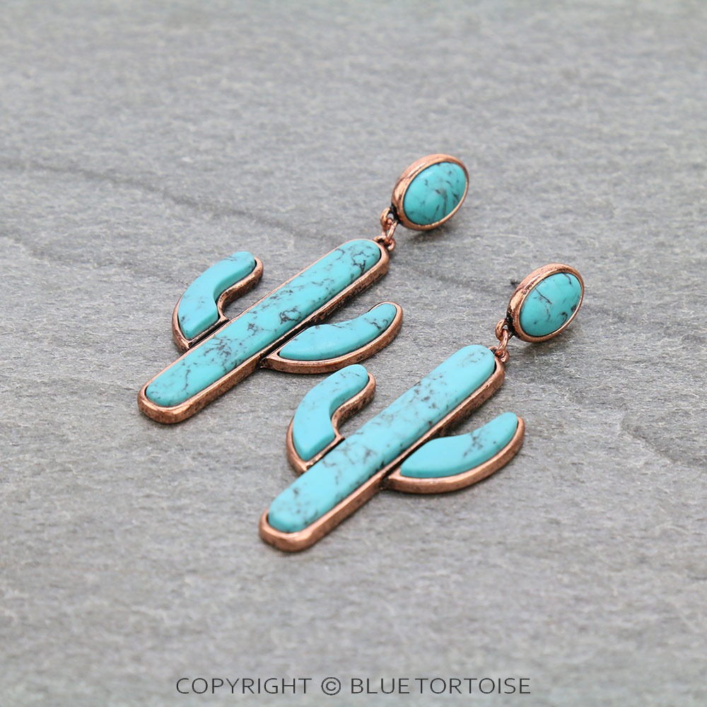 Western Cactus Stone Stud Earrings
