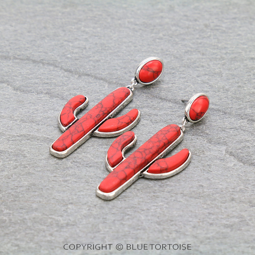 Western Cactus Stone Stud Earrings