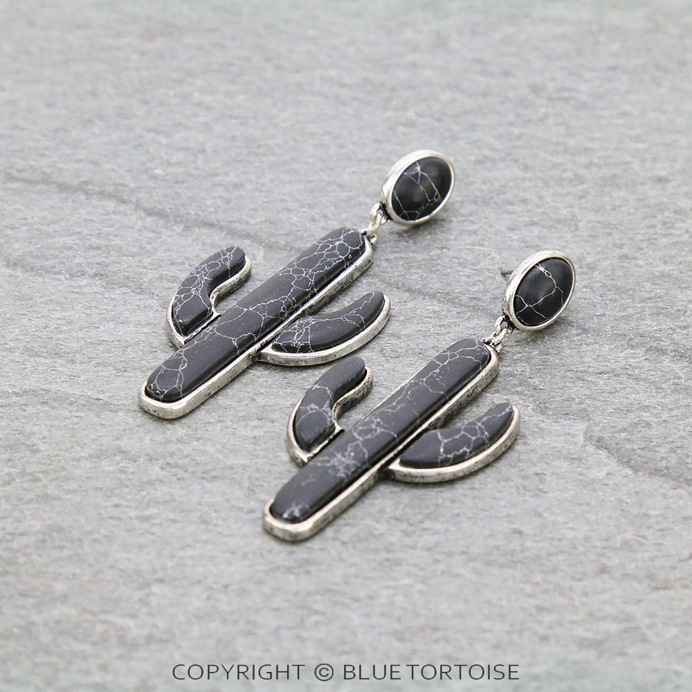 Western Cactus Stone Stud Earrings