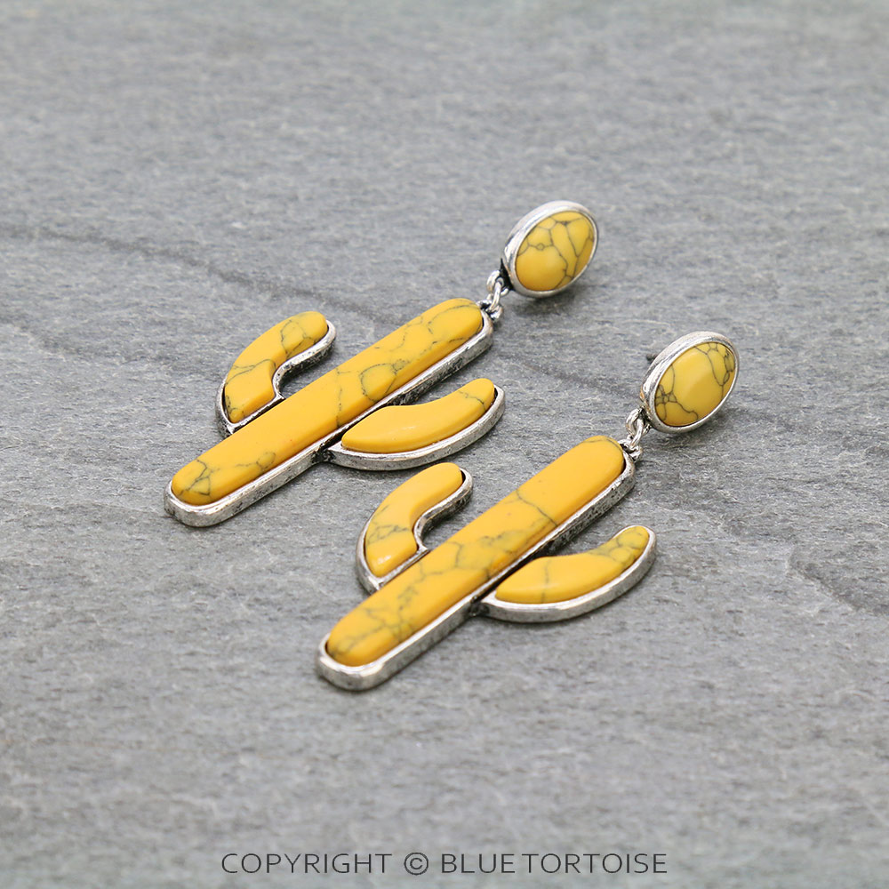 Western Cactus Stone Stud Earrings