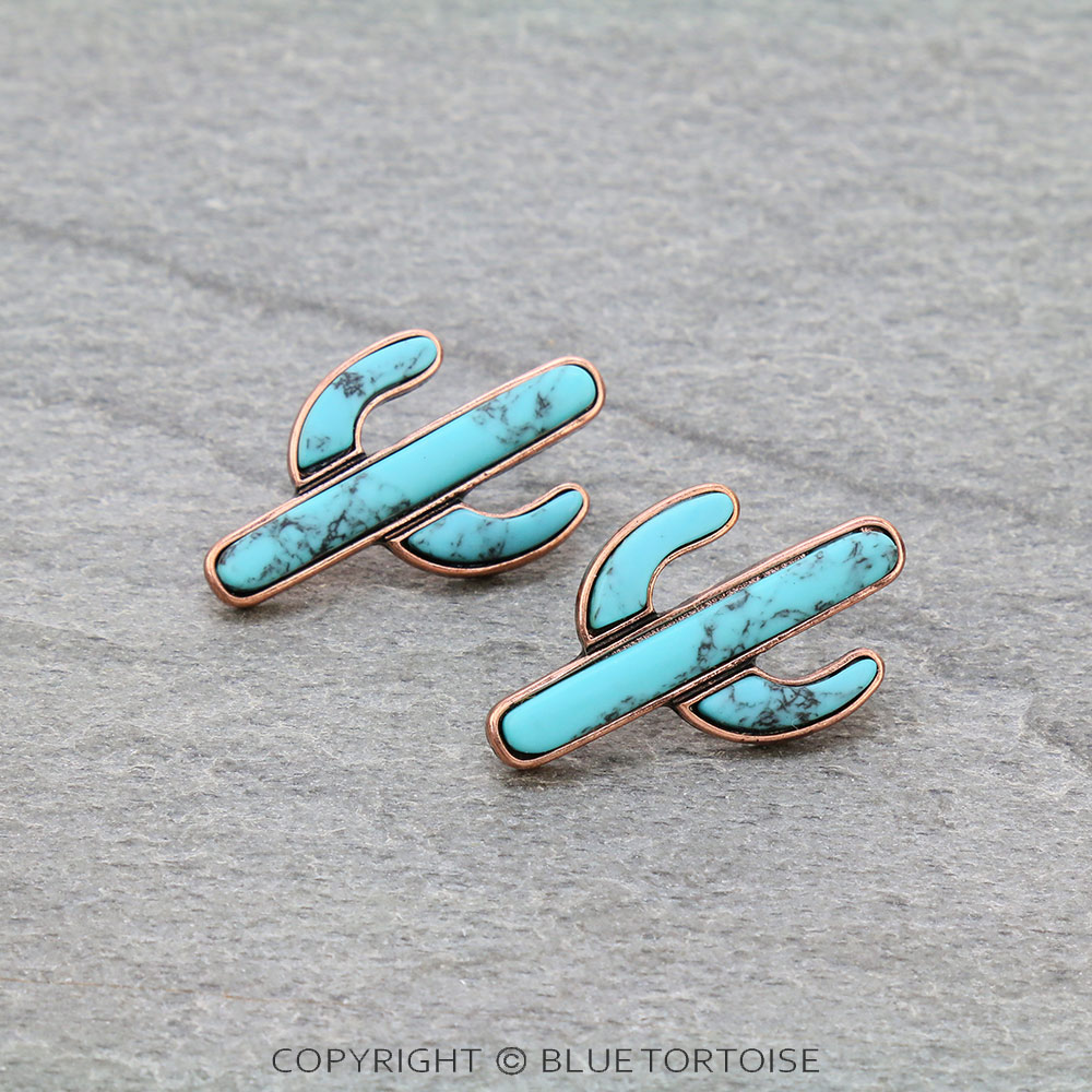Western Cactus Stone Stud Earrings