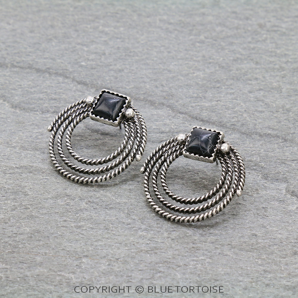 Twisted Wire Stone Stud Earrings
