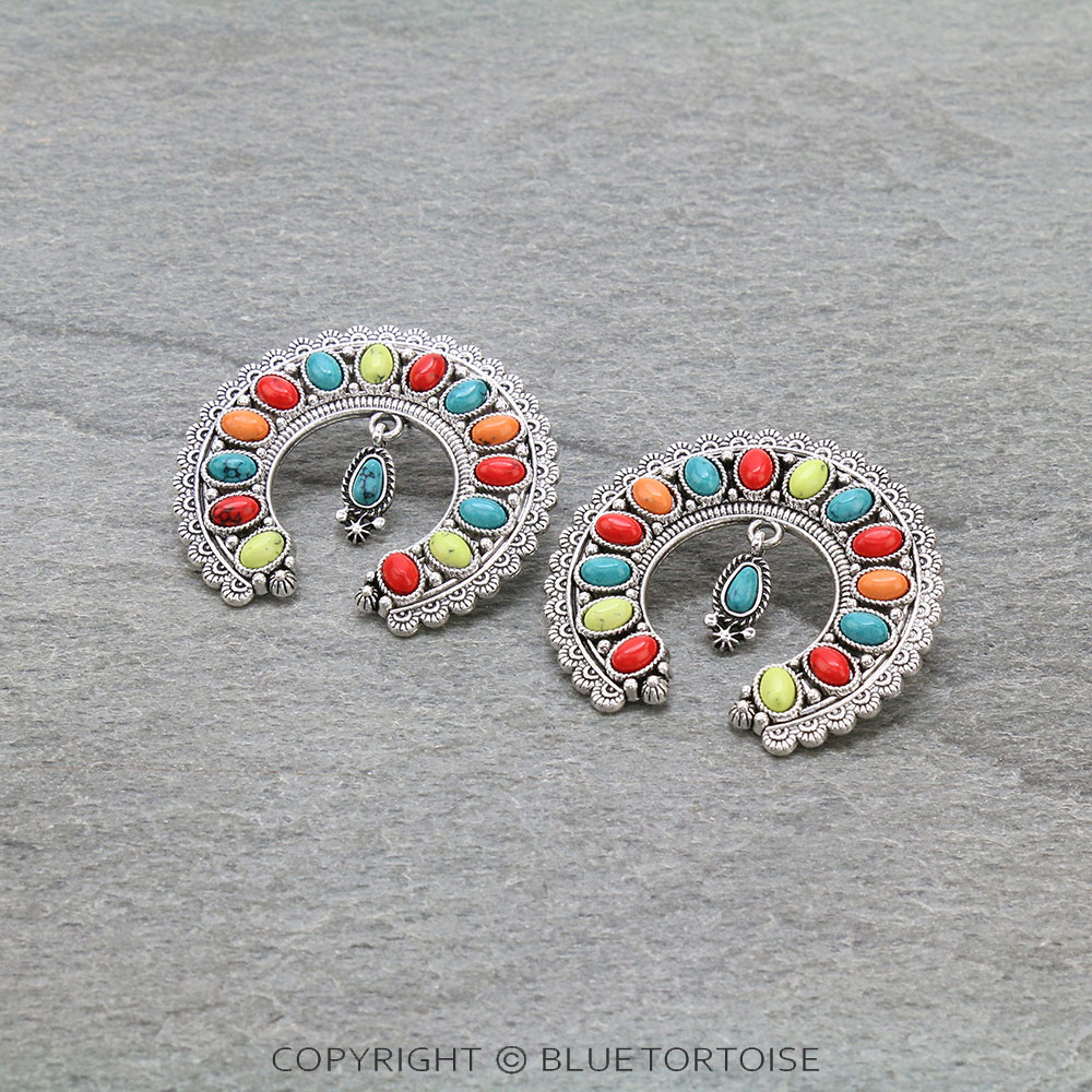Squash Blossom Stone Stud Earrings
