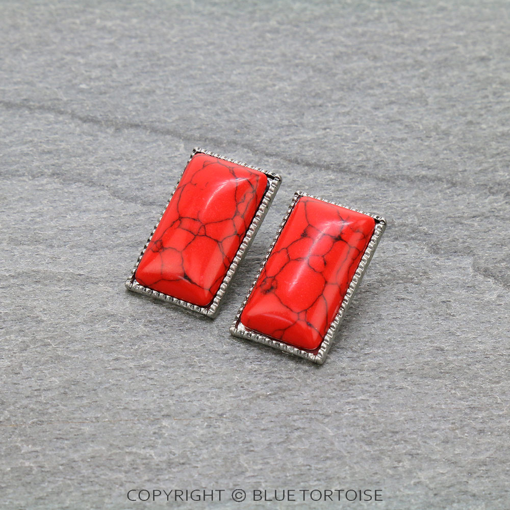 Western Rectangle Stone Stud Earrings
