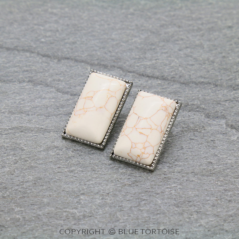 Western Rectangle Stone Stud Earrings