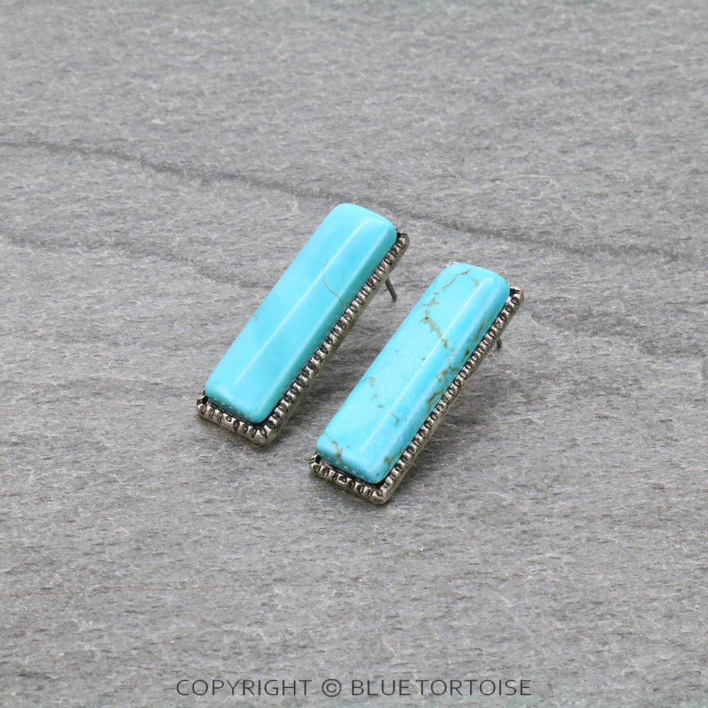 Western Rectangle Stone Stud Earrings