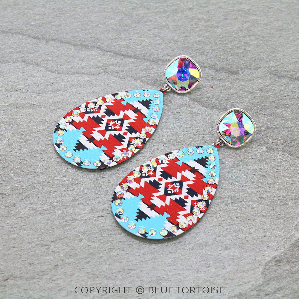 Aztec Printed Teardrop Stud Earrings