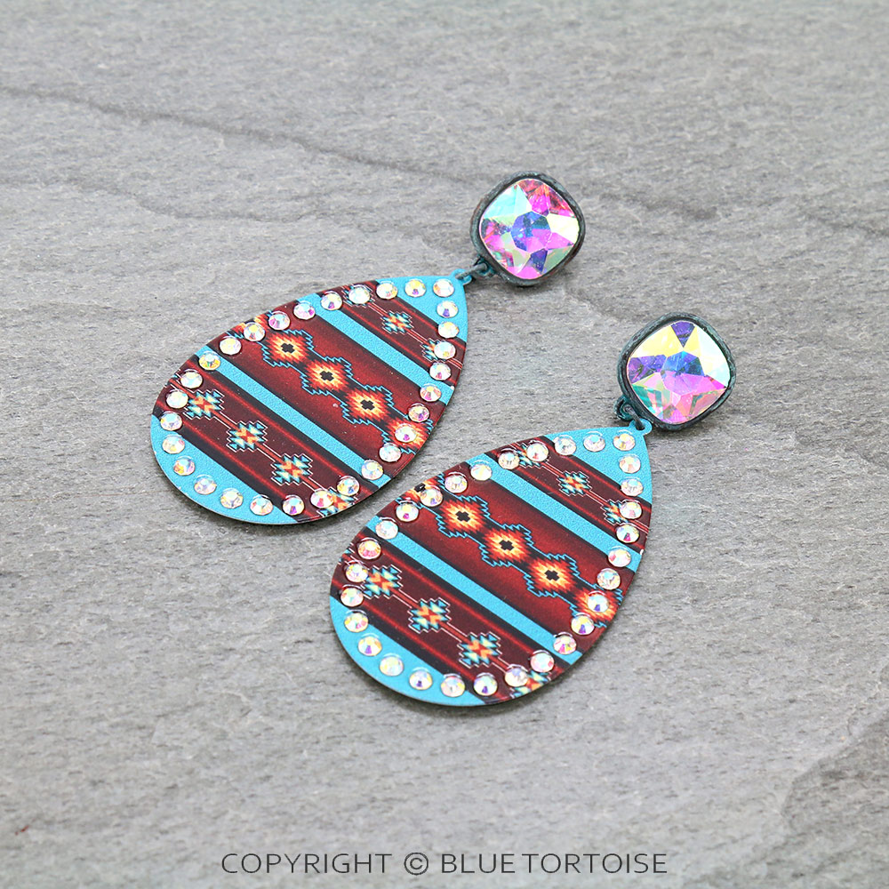 Aztec Printed Teardrop Stud Earrings