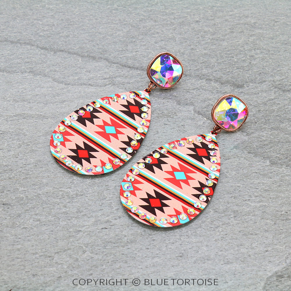 Aztec Printed Teardrop Stud Earrings