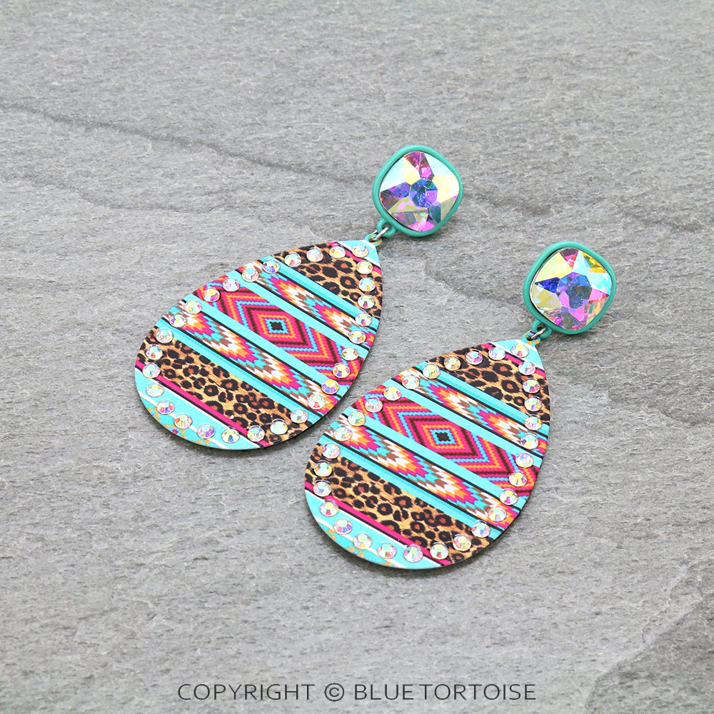 Aztec Printed Teardrop Stud Earrings
