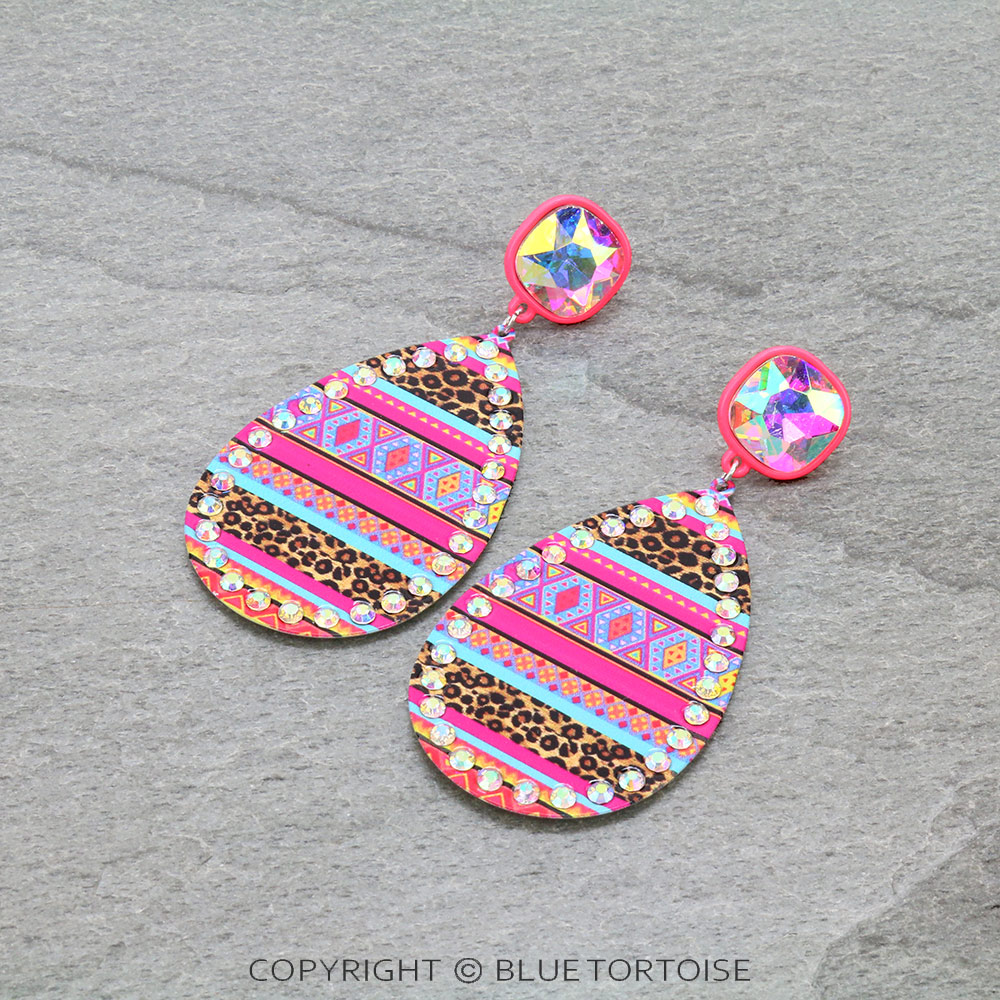 Aztec Printed Teardrop Stud Earrings
