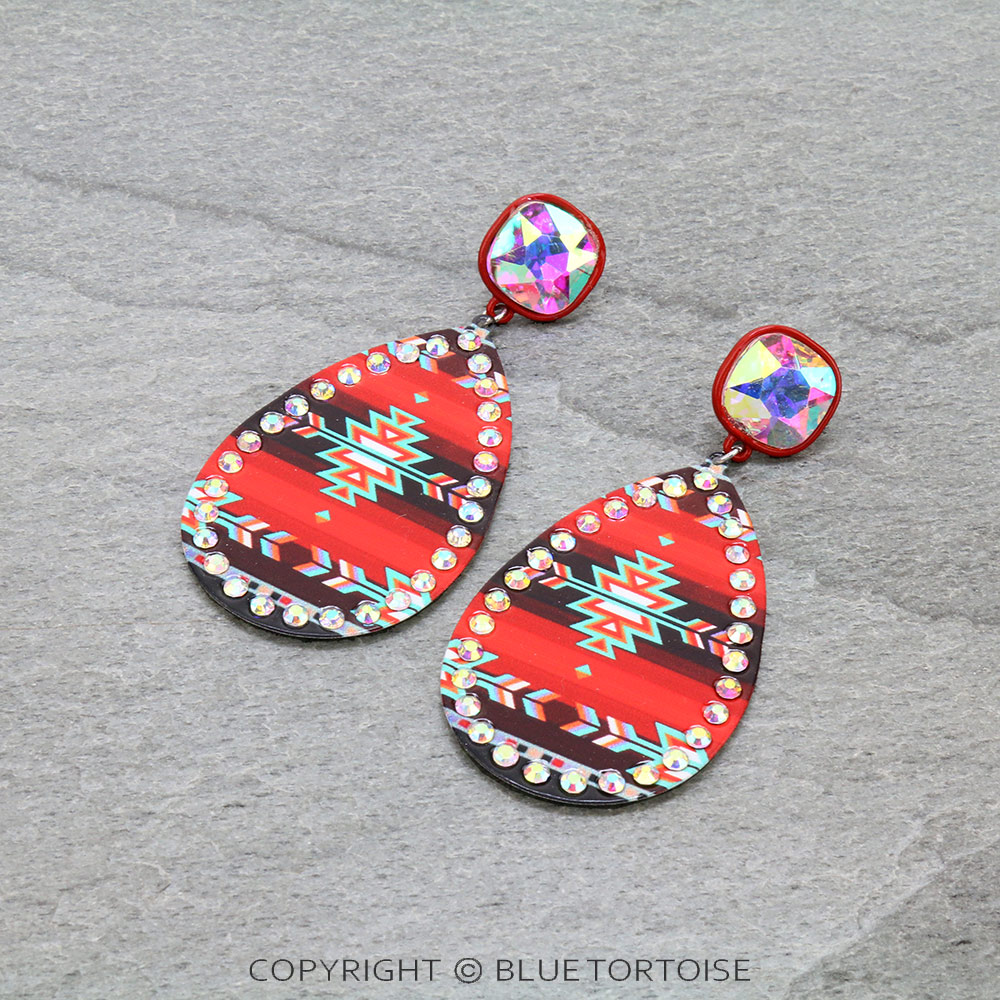 Aztec Printed Teardrop Stud Earrings