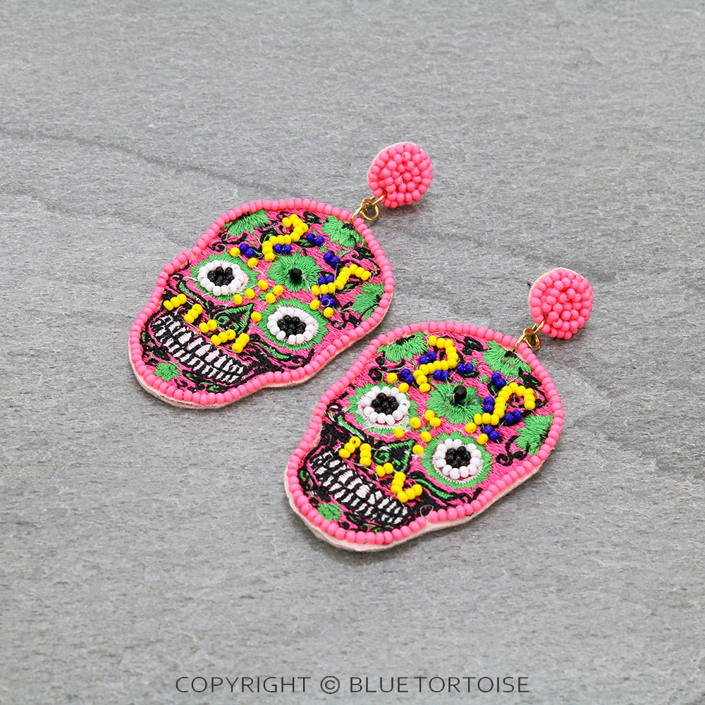 Sugar Skull Bead Stud Earrings