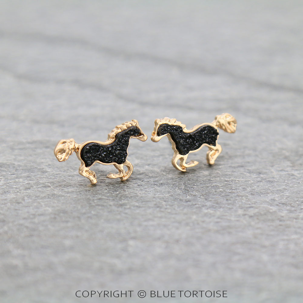 Running Horse Druzy Stone Stud Earrings