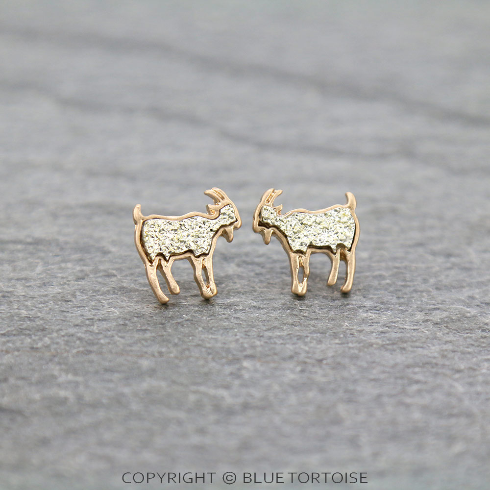 Farm Animal Goat Druzy Stone Stud Earrings
