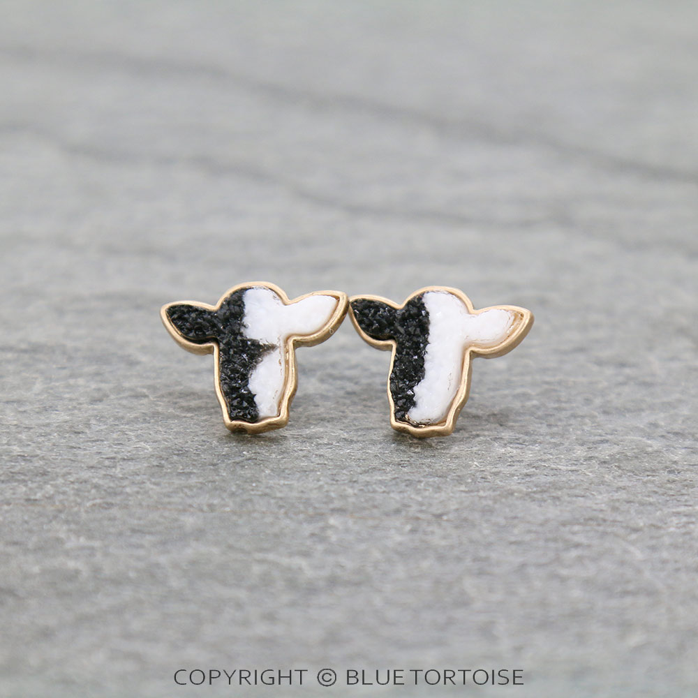 Cow Druzy Stone Stud Earrings