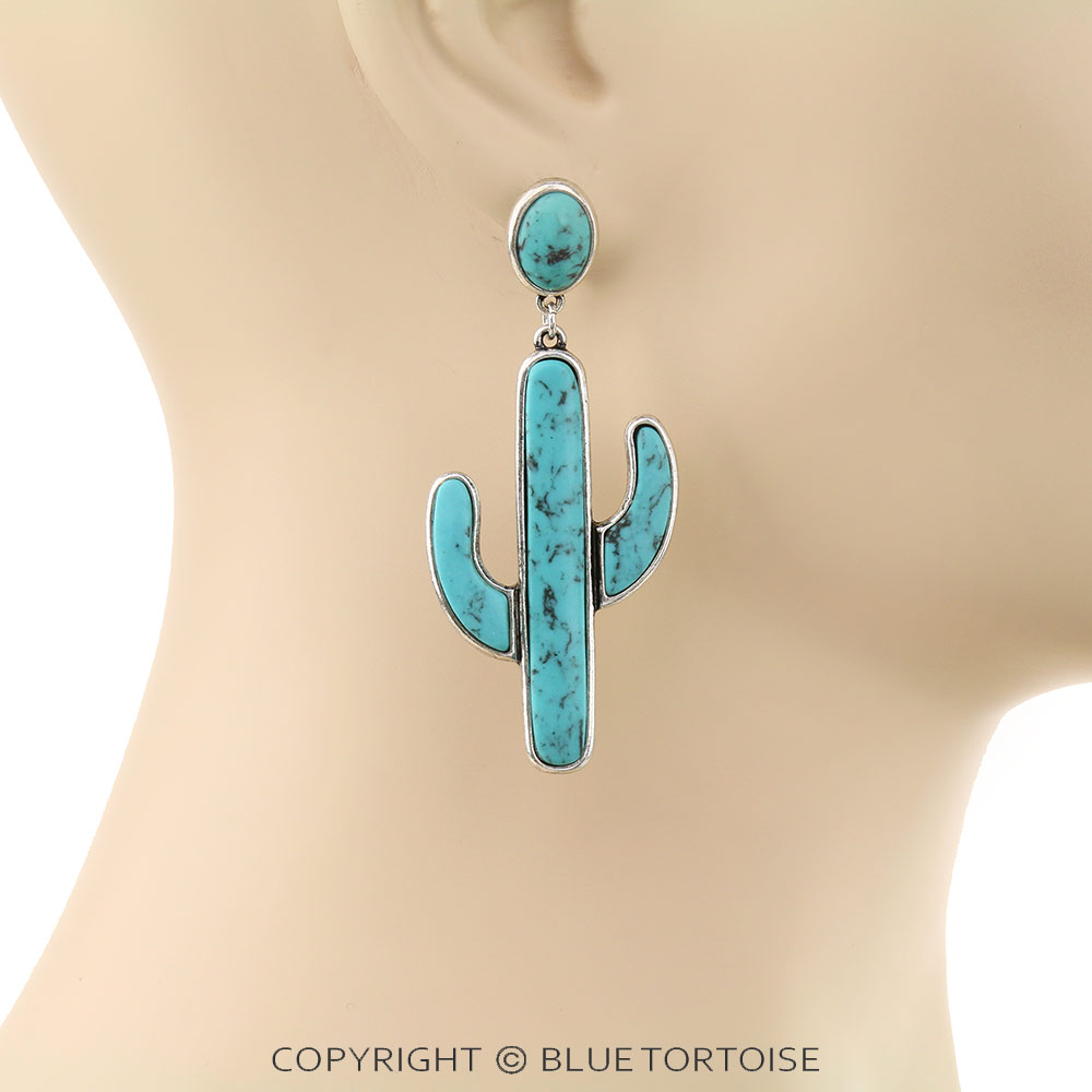 Western Cactus Stone Stud Earrings - Image 2