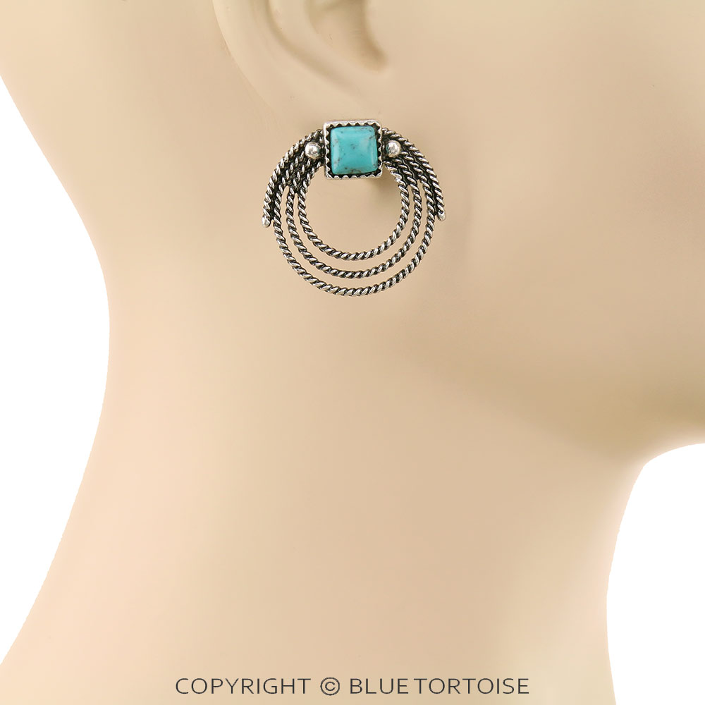 Twisted Wire Stone Stud Earrings - Image 2