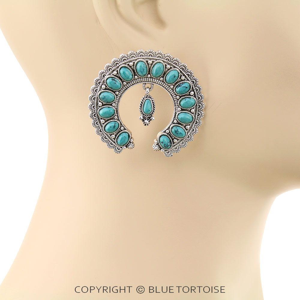 Squash Blossom Stone Stud Earrings - Image 2