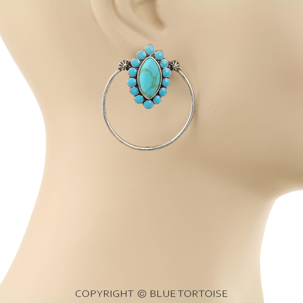 Western Concho Stone Hoop Stud Earrings/D - Image 2