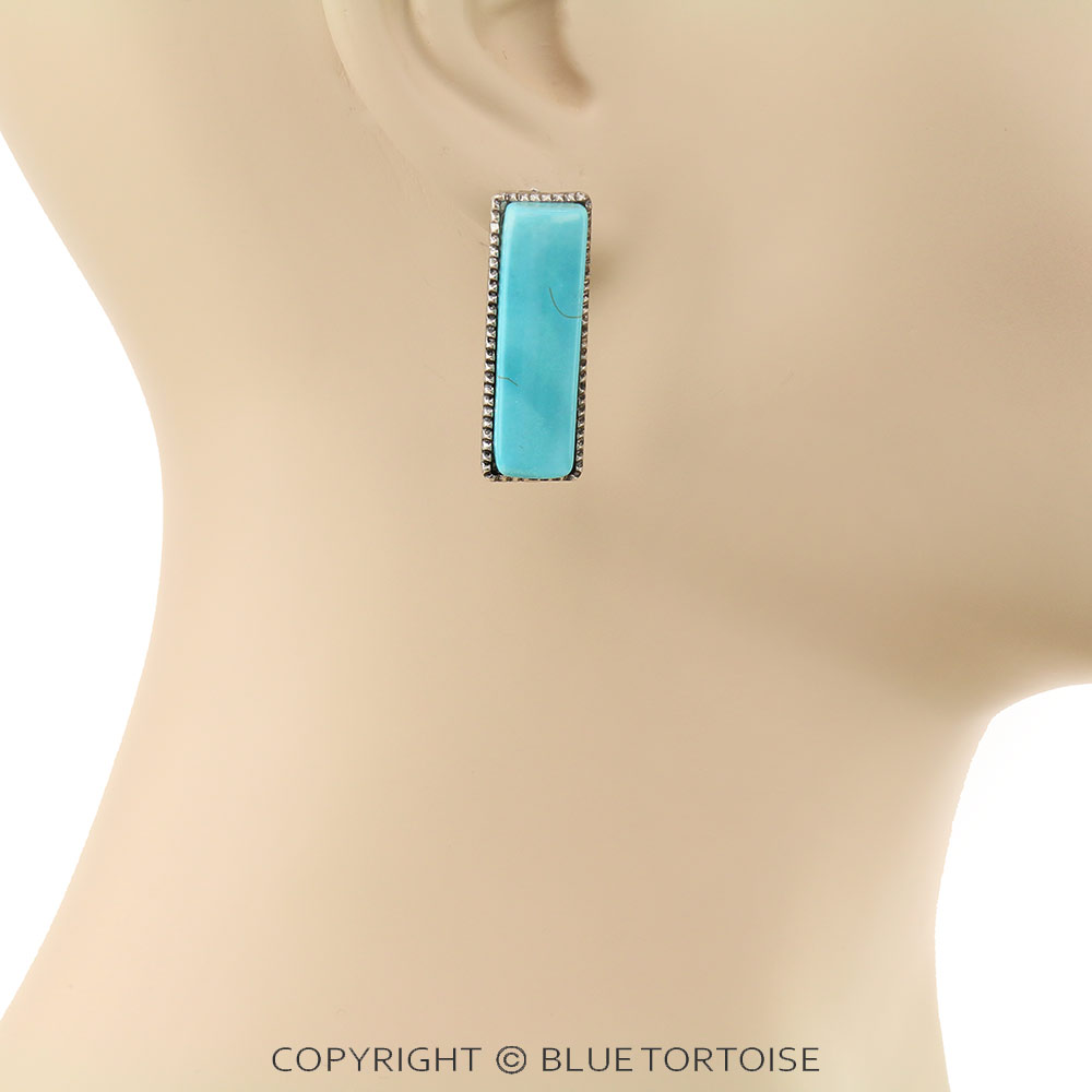 Western Rectangle Stone Stud Earrings - Image 2