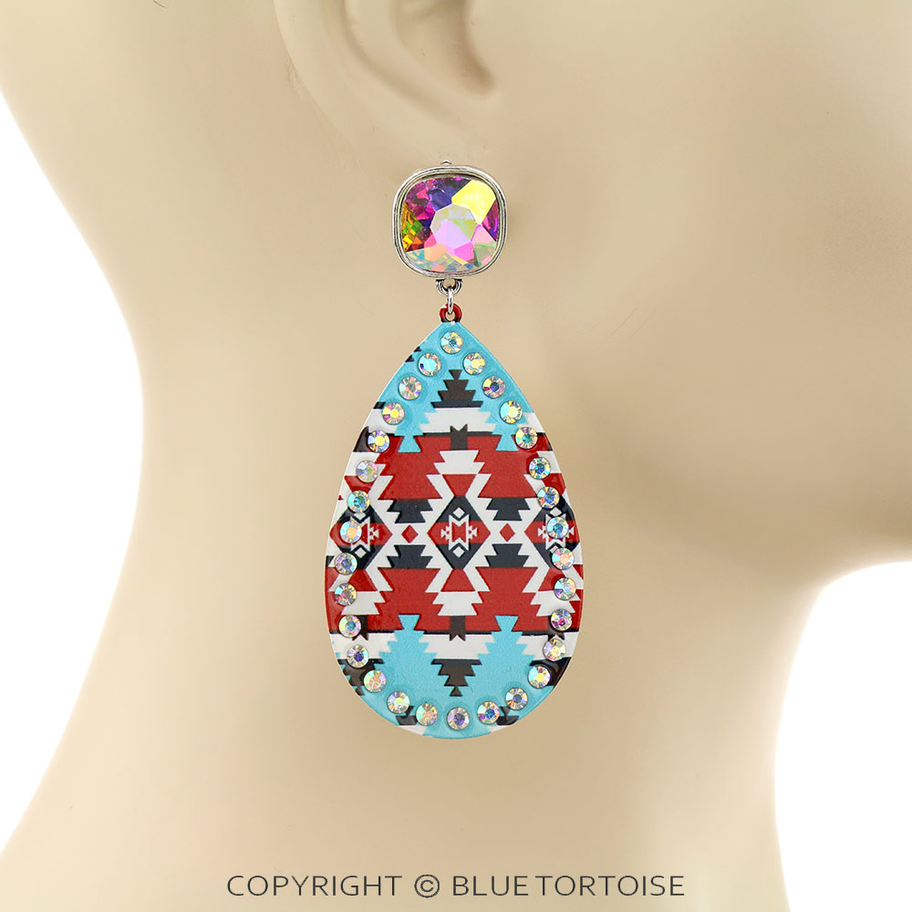 Aztec Printed Teardrop Stud Earrings - Image 2