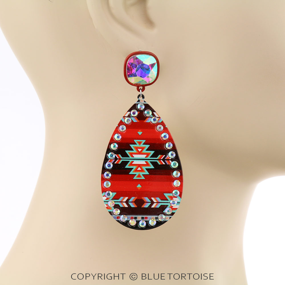 Aztec Printed Teardrop Stud Earrings - Image 2