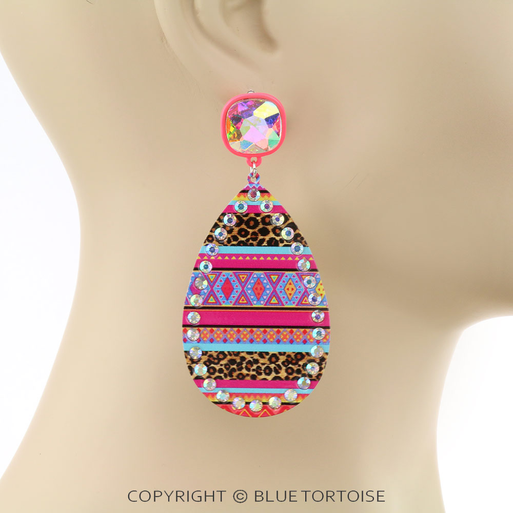 Aztec Printed Teardrop Stud Earrings - Image 2