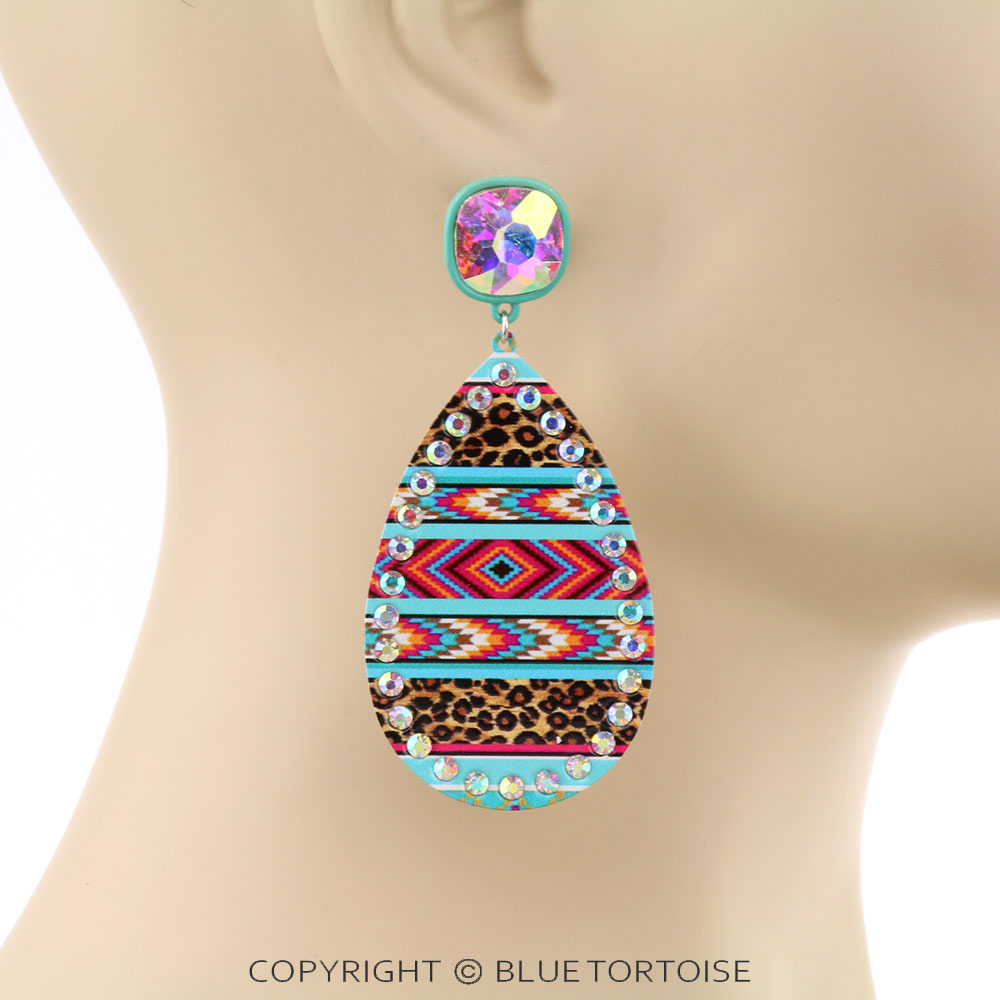 Aztec Printed Teardrop Stud Earrings - Image 2