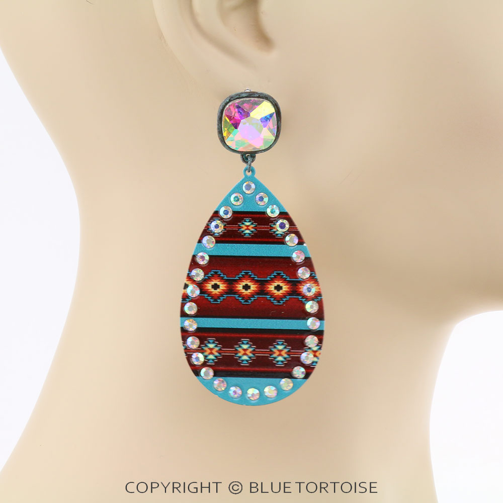 Aztec Printed Teardrop Stud Earrings - Image 2