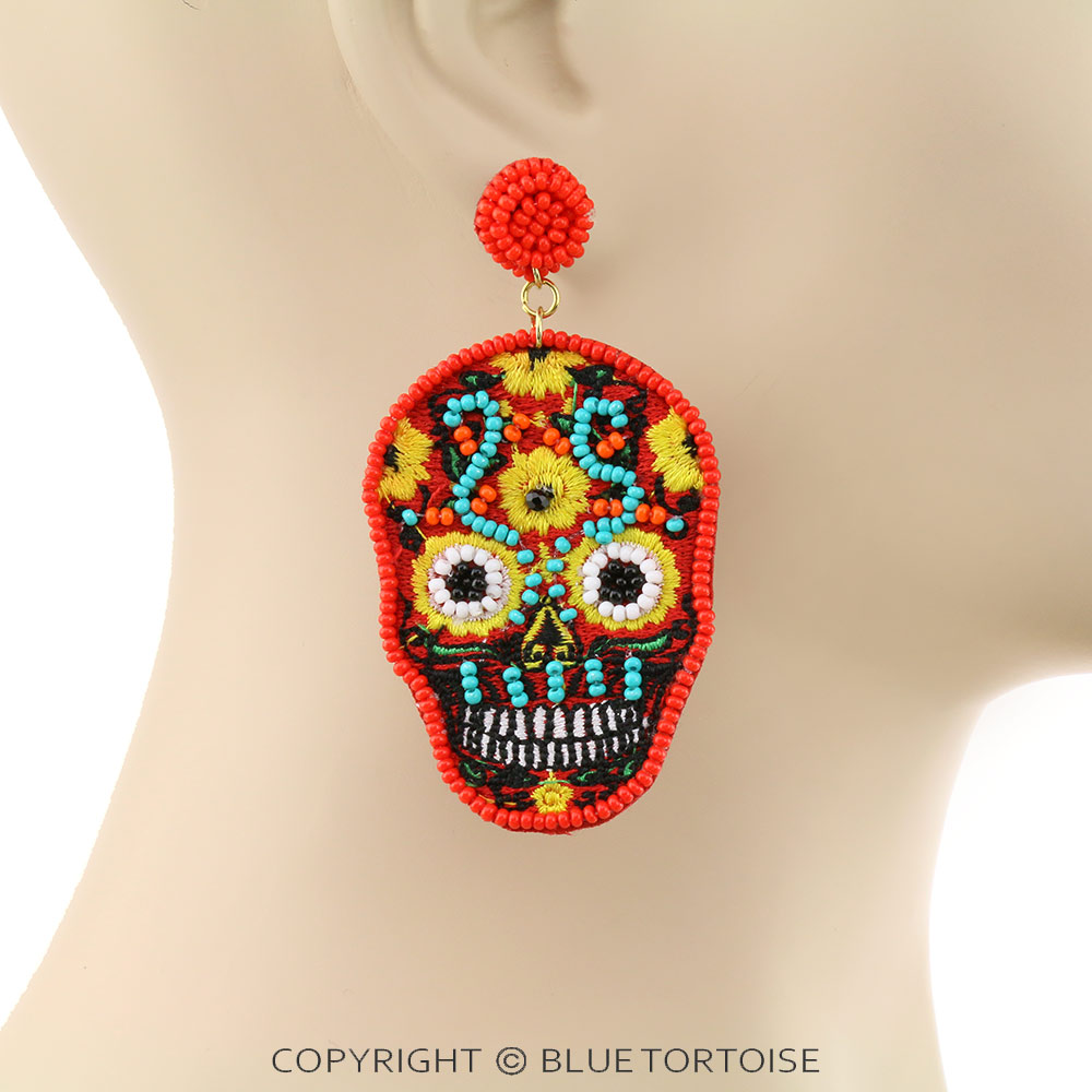 Sugar Skull Bead Stud Earrings - Image 2