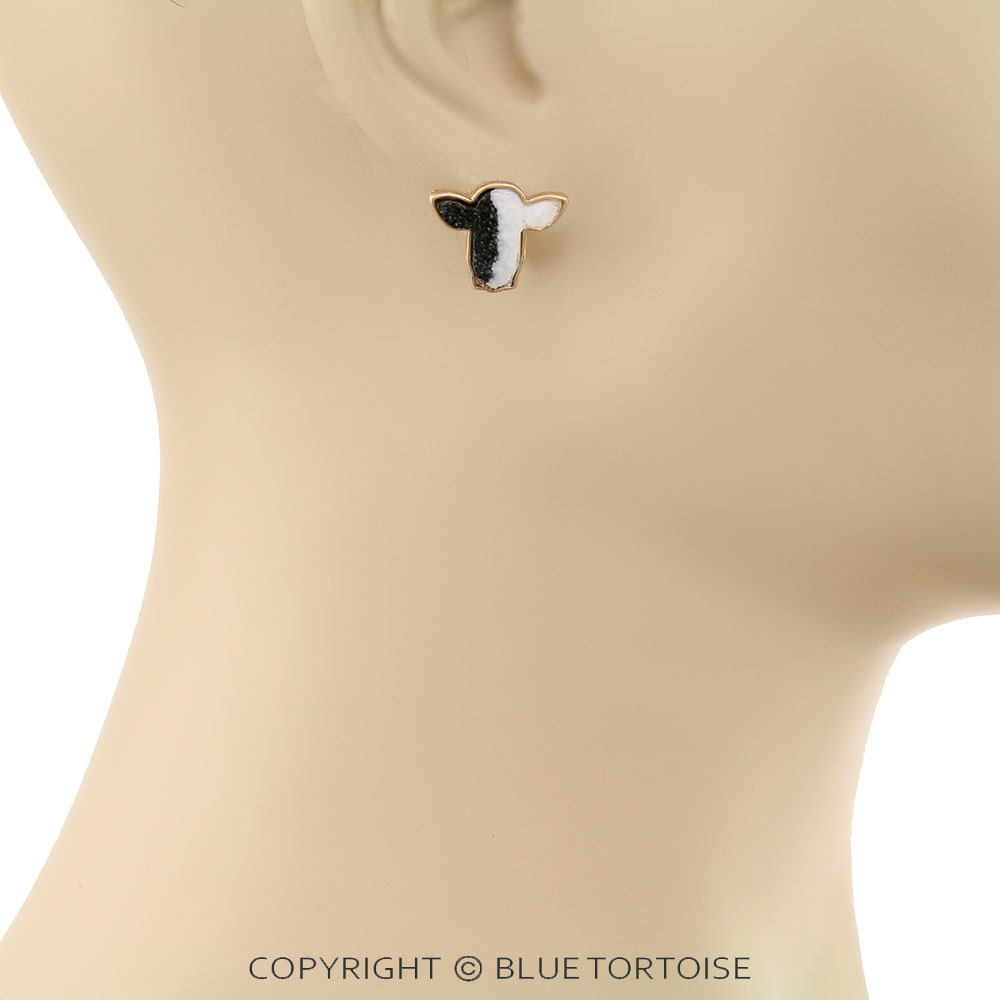 Cow Druzy Stone Stud Earrings - Image 2