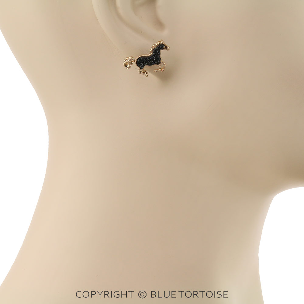 Running Horse Druzy Stone Stud Earrings - Image 2