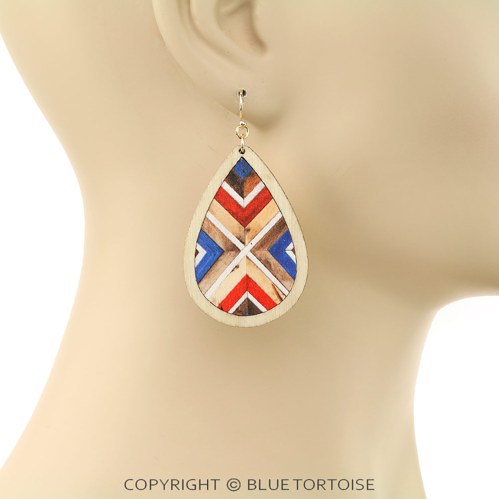Wood Teardrop Dangle Earrings - Image 2