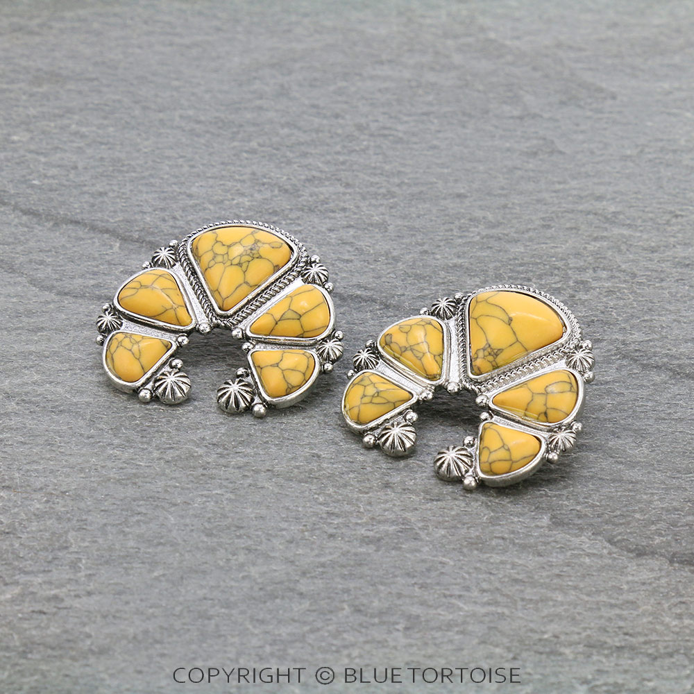 Squash Blossom Stone Stud Earrings