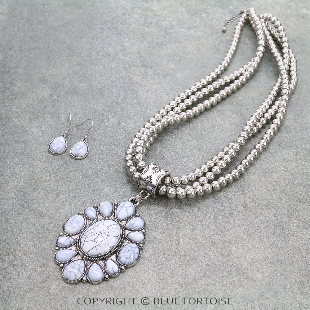 Western Concho with Stone Layered Necklace Set