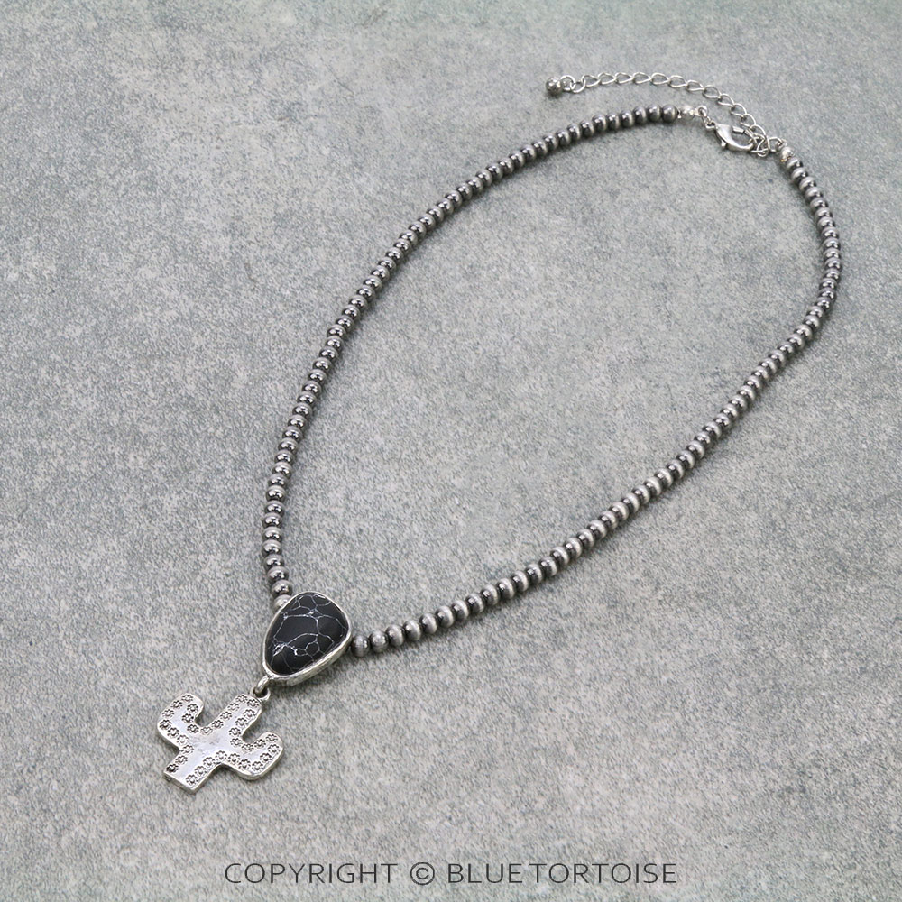 Western Cactus Stone Pendant Necklace