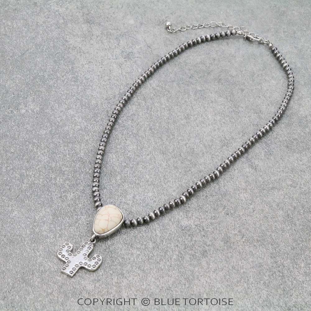 Western Cactus Stone Pendant Necklace