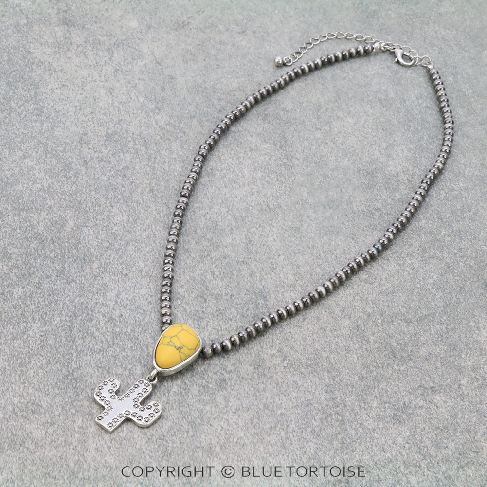 Western Cactus Stone Pendant Necklace