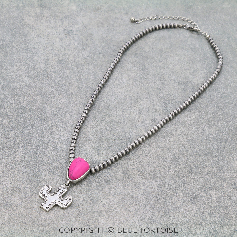 Western Cactus Stone Pendant Necklace