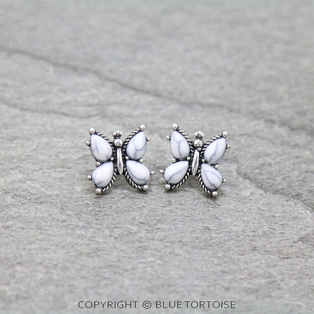 Butterfly Stone Stud Earrings