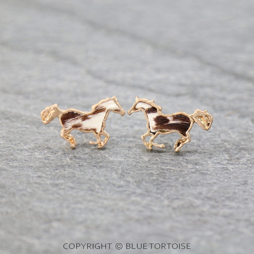 Genuine Leather Horse Stud Earrings