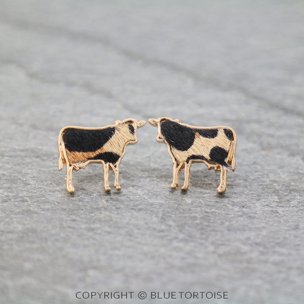 Genuine Leather Cow Stud Earrings
