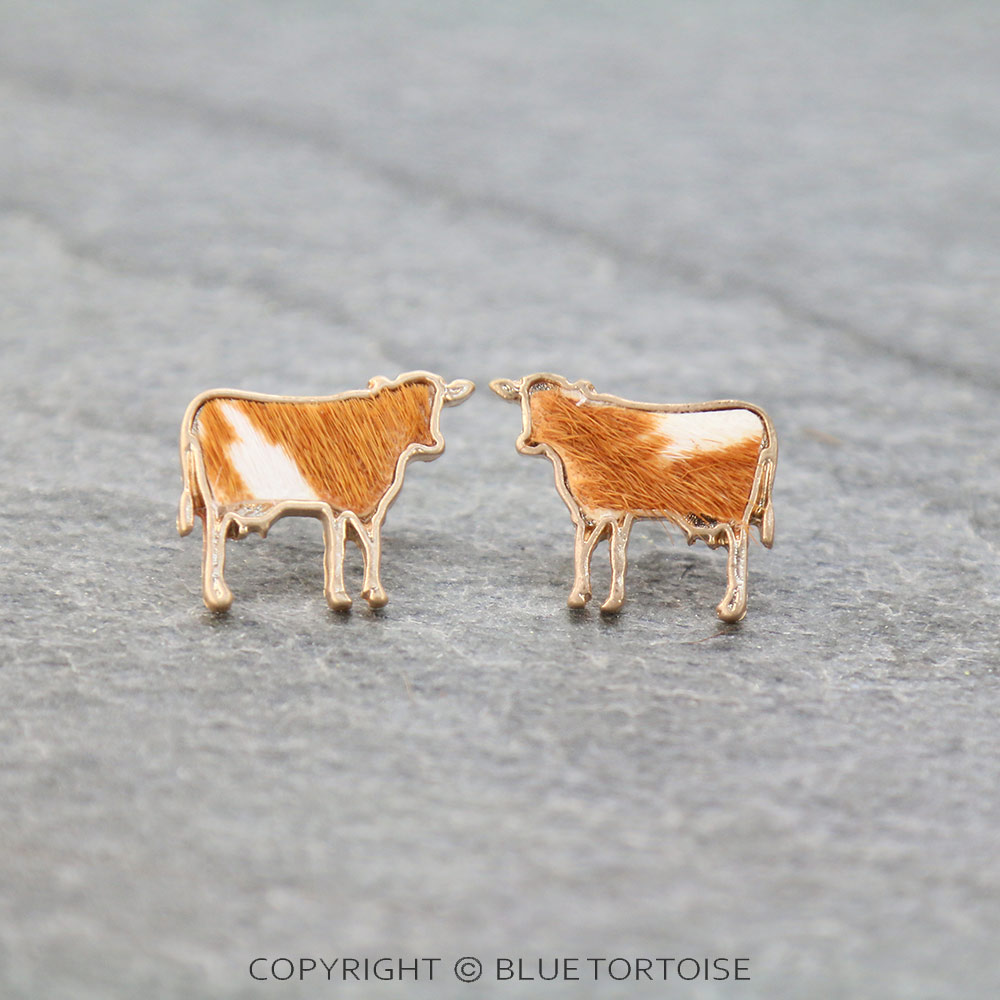 Genuine Leather Cow Stud Earrings