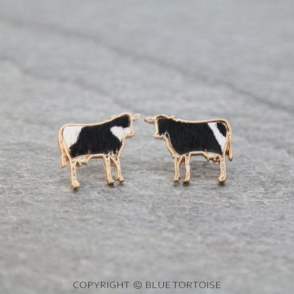 Genuine Leather Cow Stud Earrings