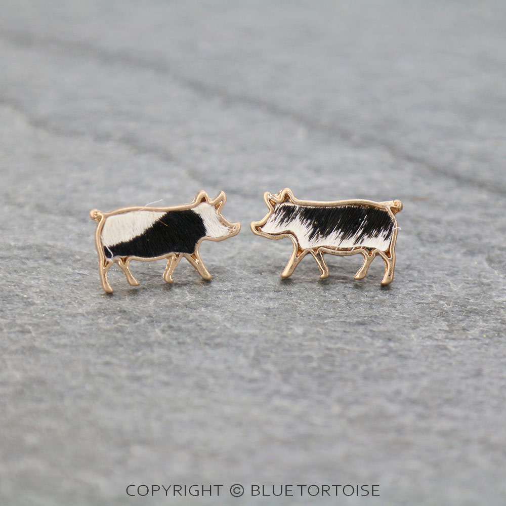 Genuine Leather Pig Stud Earrings