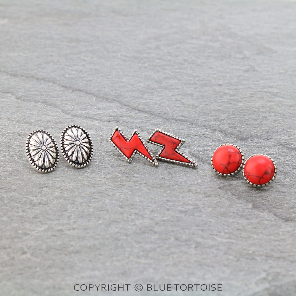3 Pair Thunder Stone Earring Set