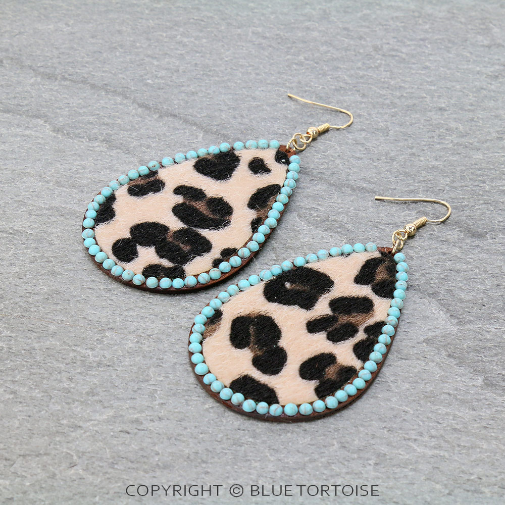 Animal Printed Wood Teardrop Dangle Earrings