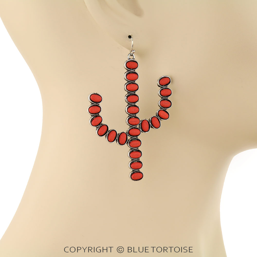 Cactus Semi Stone Fish Hook Earrings - Image 2